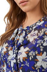 Blue Floral Chiffon Blouse Plus Size 22/24 26/28 30/32 Pussy Bow Top New 736