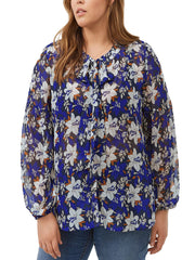 Blue Floral Chiffon Blouse Plus Size 22/24 26/28 30/32 Pussy Bow Top New 736