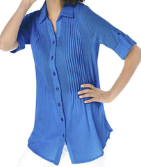 Woman Within crinkle cotton blouse plus size 38/40 Ladies Blue Shirt 18/20 621