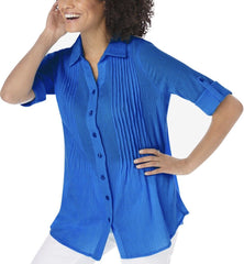 Woman Within crinkle cotton blouse plus size 38/40 Ladies Blue Shirt 18/20 621