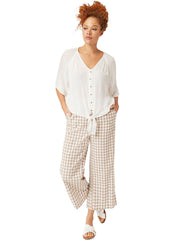 Ladies Cropped Pull on Elasticated Trousers Plus Size 34/36 Checked Pants 580