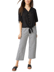 Ladies Cropped Pull on Elasticated Trousers Plus Size 34/36 Checked Pants 580