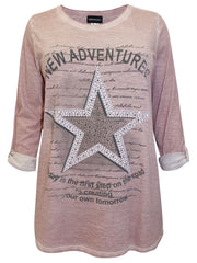 Pink Embellished Top Plus Size 34/36 Diamanté Jersey Silver Star Stud 571