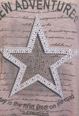 Pink Embellished Top Plus Size 34/36 Diamanté Jersey Silver Star Stud 571