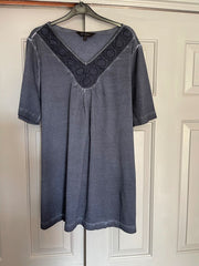 Navy Blue V Neck Lace Top Plus Size 18/20 24 26 34/36 38 Jersey Denim Blouse 594