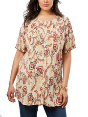 Roamans longline floral crinkle shirt Plus size 18-38 Paisley print blouse 523
