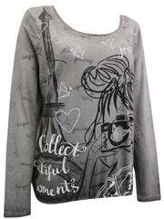 Black Grey Cotton Jersey Print Top Size 14/16 Plus Size 18/20 22/24 26/28 670