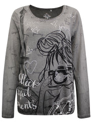 Black Grey Cotton Jersey Print Top Size 14/16 Plus Size 18/20 22/24 26/28 670