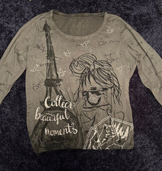 Black Grey Cotton Jersey Print Top Size 14/16 Plus Size 18/20 22/24 26/28 670