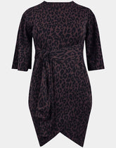 Black Animal Print Dress Plus Size 16 18 20 22 24 26 Hanky hem Knee length 608