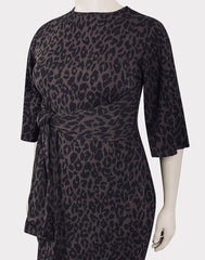 Black Animal Print Dress Plus Size 16 18 20 22 24 26 Hanky hem Knee length 608
