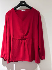 Red Crepe Knot Blouse Plus Size 22 24 28 30 32 34 Womens Shirt Top 757