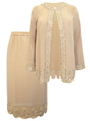Women’s Occasion Skirt Suit embellished jacket plus size 20 22 24 Gold 530