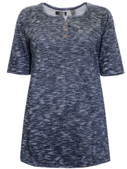 Navy Marl Henley Top Plus Size 18/20 22/24 26/28 30/32 Short sleeve Blue 726