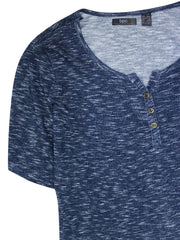 Navy Marl Henley Top Plus Size 18/20 22/24 26/28 30/32 Short sleeve Blue 726