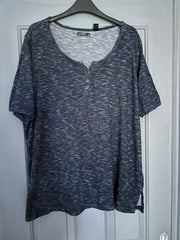 Navy Marl Henley Top Plus Size 18/20 22/24 26/28 30/32 Short sleeve Blue 726