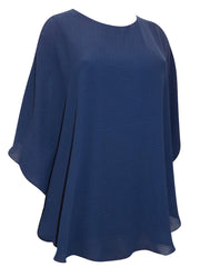 Navy Chiffon Blouse Blue Tunic Kaftan Top Plus Size 22/24 26/28 30/32 34/36. 570