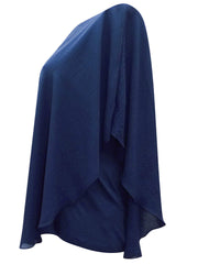 Navy Chiffon Blouse Blue Tunic Kaftan Top Plus Size 22/24 26/28 30/32 34/36. 570