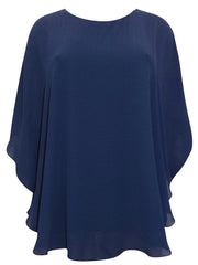 Navy Chiffon Blouse Blue Tunic Kaftan Top Plus Size 22/24 26/28 30/32 34/36. 570