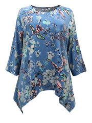 Blue Floral Hanky Hem Top Plus Size 26/28 blouse 557