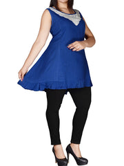 New Sleeveless Crochet Tunic plus Size 28 30 32 34 36 Blue Lace Swing Blouse 441