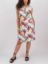 Tropical Linen Shift Dress 12/14 Crochet sleeveless dress plus size 28/30 699