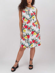 Tropical Linen Shift Dress 12/14 Crochet sleeveless dress plus size 28/30 699