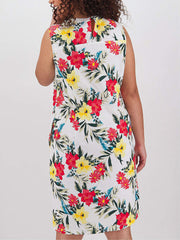 Tropical Linen Shift Dress 12/14 Crochet sleeveless dress plus size 28/30 699