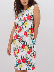 Tropical Linen Shift Dress 12/14 Crochet sleeveless dress plus size 28/30 699