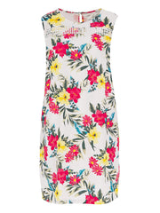 Tropical Linen Shift Dress 12/14 Crochet sleeveless dress plus size 28/30 699