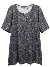 Black Speckled Henley Top Plus Size 18/20 22/24 26/28 30/32 Marl 751