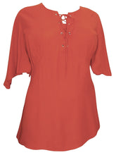 Womens Short Sleeve Blouse Orange Top Size 18/20 22/24 26/28 30/32 Lace up 473