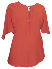 Womens Short Sleeve Blouse Orange Top Size 18/20 22/24 26/28 30/32 Lace up 473