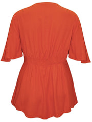 Womens Short Sleeve Blouse Orange Top Size 18/20 22/24 26/28 30/32 Lace up 473