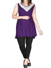 Purple Sleeveless Summer Top Plus Size 28 30 32 34 36 Long Lace Tunic 475
