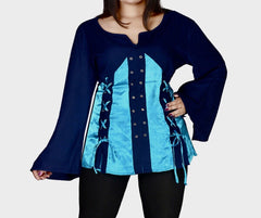 Women's Turquoise Blue Tunic Top Plus Size 26 28 30 Lace up Blouse Shirt 495