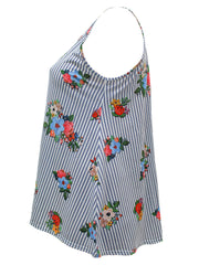 White Floral Sleeveless Swing Top Size 16 18 20 22/24 26/28 30/32 A-line Tee 589
