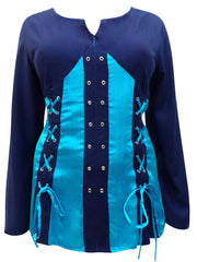 Women's Turquoise Blue Tunic Top Plus Size 26 28 30 Lace up Blouse Shirt 495