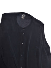 Black Sleeveless Blouse Top Plus Size 20 22 24 26 28 Long Buttoned Tunic New 415