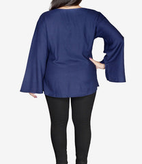 Women's Turquoise Blue Tunic Top Plus Size 26 28 30 Lace up Blouse Shirt 495