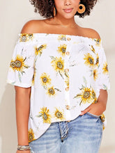 Womens Sunflower Blouse Plus Size 18/20 22/24 26/28 28/30 Bardot Crinkle Top 747