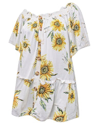 Womens Sunflower Blouse Plus Size 18/20 22/24 26/28 28/30 Bardot Crinkle Top 747