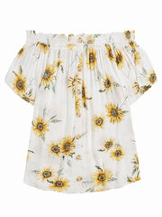 Womens Sunflower Blouse Plus Size 18/20 22/24 26/28 28/30 Bardot Crinkle Top 747