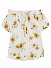 Womens Sunflower Blouse Plus Size 18/20 22/24 26/28 28/30 Bardot Crinkle Top 747