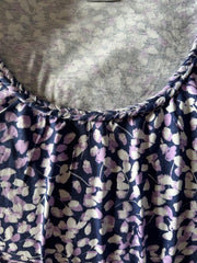 Jersey floral Top Plus Size 20 22 24 26 28 Braided Plait neck Purple T-shirt 779