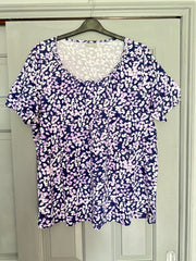 Jersey floral Top Plus Size 20 22 24 26 28 Braided Plait neck Purple T-shirt 779
