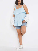 Sleeveless Linen Top Plus Size 22/24 26/28 30/32 Blue Tiered Camisole 797