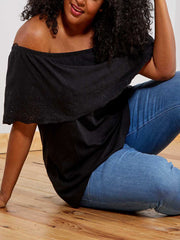 Womens Black Bardot Top Plus Size 18/20 22/24 26/28 30/32 Lace Blouse 767