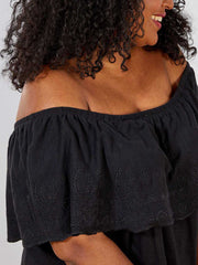 Womens Black Bardot Top Plus Size 18/20 22/24 26/28 30/32 Lace Blouse 767