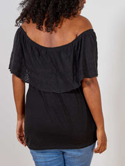 Womens Black Bardot Top Plus Size 18/20 22/24 26/28 30/32 Lace Blouse 767